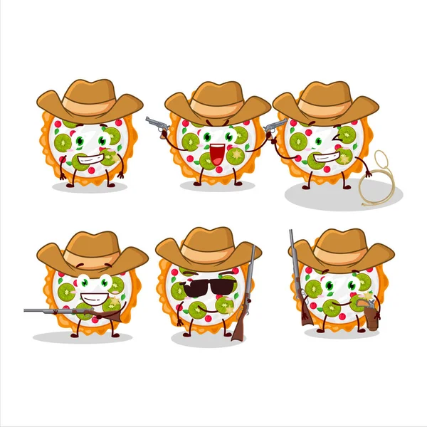Coole Cowboy Frucht Torte Cartoon Figur Mit Niedlichem Hut Vektorillustration — Stockvektor