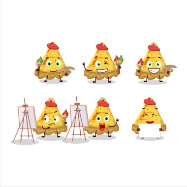 Bir fırçayla çizilmiş kremalı tart çizgi film karakteri sanatçısı. Vektör illüstrasyonu