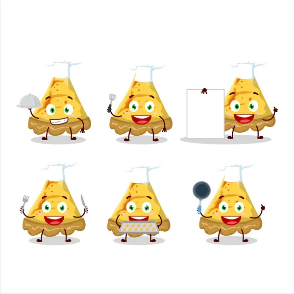 Cartoon Charakter Der Scheibe Puddingtorte Mit Verschiedenen Chef Emoticons Vektorillustration — Stockvektor