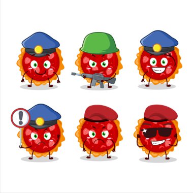 Çilekli turta tasarım tarzında kendini işine adamış bir polis memuru. Vektör illüstrasyonu