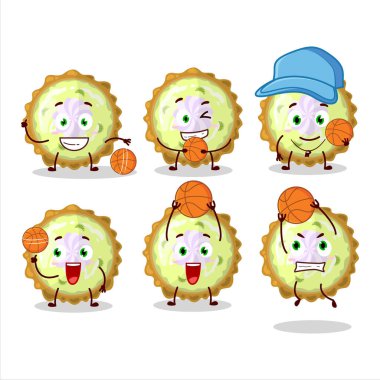 Basketbol atleti olarak yetenekli limonlu turta çizgi film karakteri. Vektör illüstrasyonu