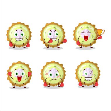 Sportif limonlu turta boks sporu çizgi film maskotu tasarımı. Vektör illüstrasyonu