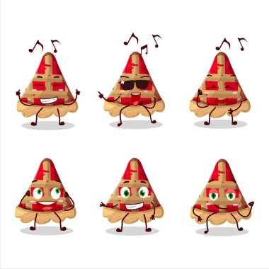 Müzikten hoşlanan elmalı turta dansçısı çizgi film karakteri görüntüsü. Vektör illüstrasyonu