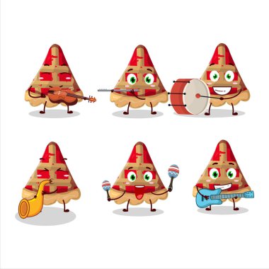 Elmalı turtanın çizgi film karakteri müzik enstrümanları çalıyor. Vektör illüstrasyonu