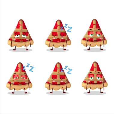 Uykulu suratlı bir dilim elmalı turtanın çizgi film karakteri. Vektör illüstrasyonu