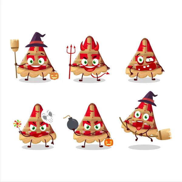 Emotikon Ekspresi Halloween Dengan Karakter Kartun Sepotong Pai Apel Ilustrasi - Stok Vektor