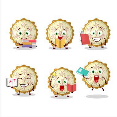 Komik bir kitap okuyan limonlu pasta çizgi film karakteri konsepti. Vektör illüstrasyonu