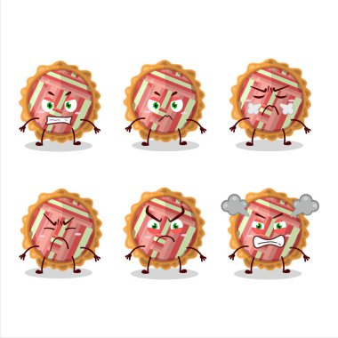 Değişik kızgın ifadeleri olan raventli turta çizgi film karakteri. Vektör illüstrasyonu