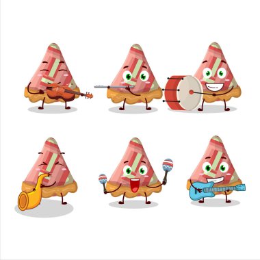 Birkaç müzik enstrümanı çalan rubarb turtasının çizgi film karakteri. Vektör illüstrasyonu