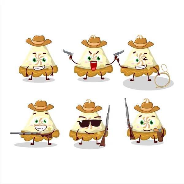 Fatia Cowboy Legal Personagem Desenho Animado Torta Merengue Limão Com — Vetor de Stock