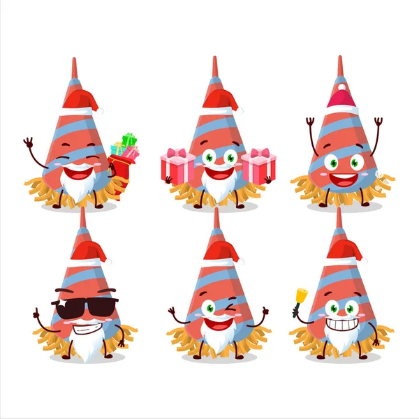 Emoticons Papai Noel Com Personagem Desenho Animado Trompete Confete Ilustração — Vetor de Stock