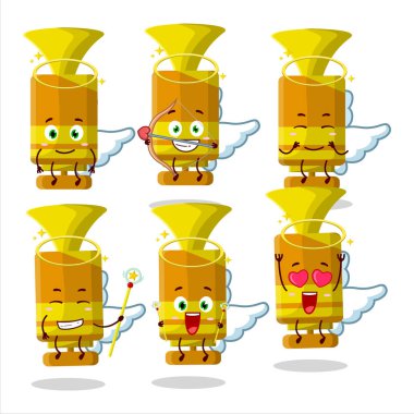 Turuncu sprey trampet karikatür tasarımları sevimli bir melek karakteri olarak. Vektör illüstrasyonu