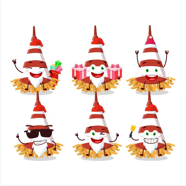 Emoticons Papai Noel Com Personagem Desenho Animado Trompete Confete Vermelho — Vetor de Stock