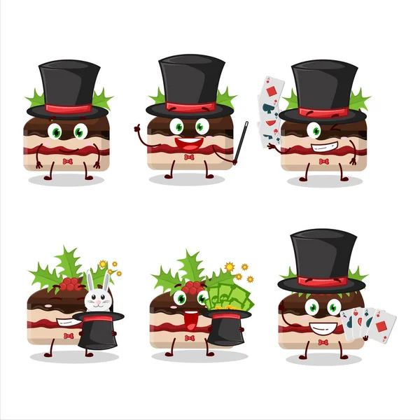 Une Tranche Gâteau Pudding Personnage Dessin Animé Magicien Noël Effectuer — Image vectorielle