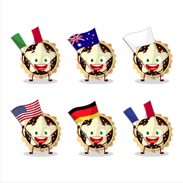 Star Torta Cioccolato Personaggio Cartone Animato Portare Bandiere Vari Paesi — Vettoriale Stock
