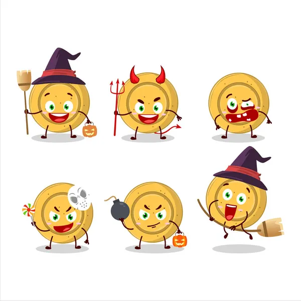 Halloween Výraz Emotikony Kresleným Charakterem Dalgona Cukroví Kruhu Vektorová Ilustrace — Stockový vektor