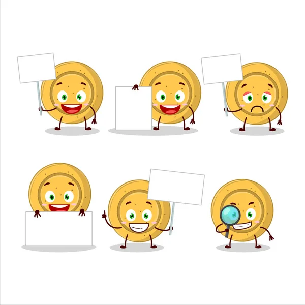 Dalgona Candy Circle Cartoon Character Bring Information Board Vector Illustration — Stock Vector