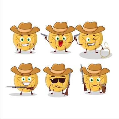 Şirin şapkalı havalı kovboy dalgona yıldız çizgi film karakteri. Vektör illüstrasyonu