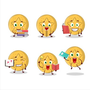 Komik bir kitap okuyan dalgona yıldızı çizgi film karakteri konsepti. Vektör illüstrasyonu