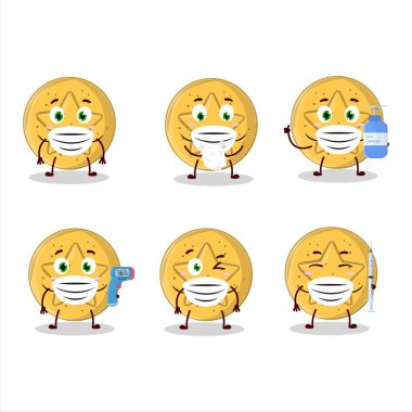 Dalgalı şeker yıldızının karikatür tasarımı bir salgın sırasında sağlıklı kalmaya devam ediyor. Vektör illüstrasyonu