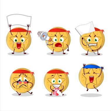 Çekici bir destekçi olarak dalgona yıldız karakterinin maskot tasarımı. Vektör illüstrasyonu