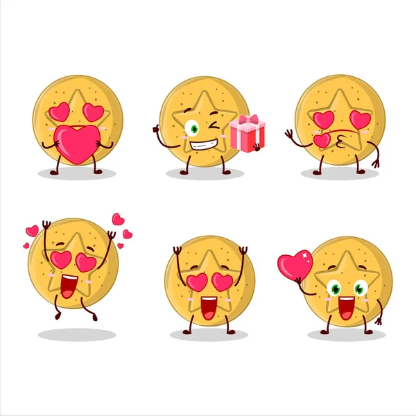 Dalgona Caramelo Estrella Personaje Dibujos Animados Con Amor Lindo Emoticono — Vector de stock