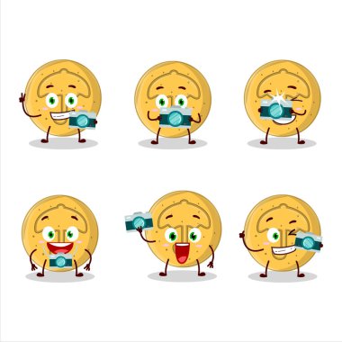 Daliona şekerli karikatür karakteri ile fotoğrafçılık mesleği simgesi. Vektör illüstrasyonu