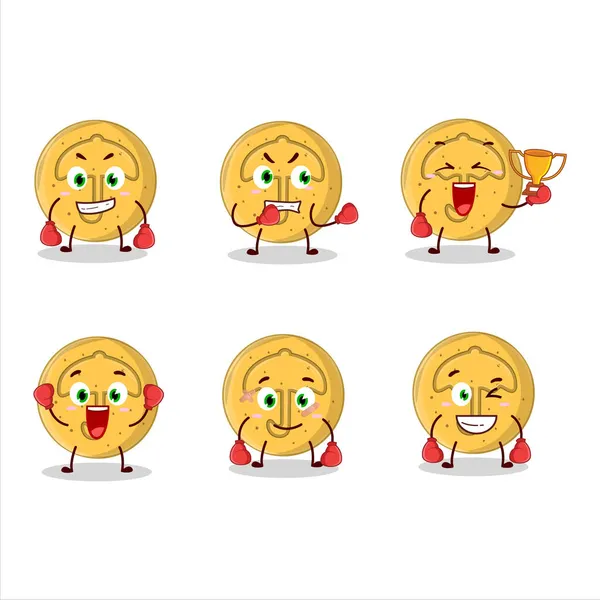 Sporty Dalgona Candy Umbrella Boxing Athlete Cartoon Mascot Design Vector — Stock Vector