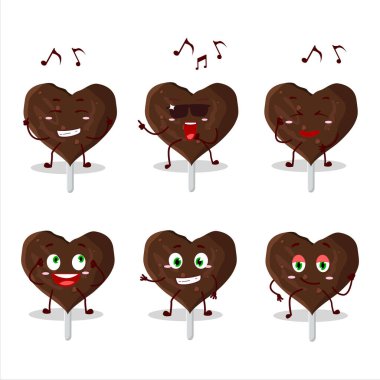 Çikolata dansçısı bir aşk kurabiyesi resmi. Çizgi film karakteri müziğin keyfini çıkarıyor. Vektör illüstrasyonu