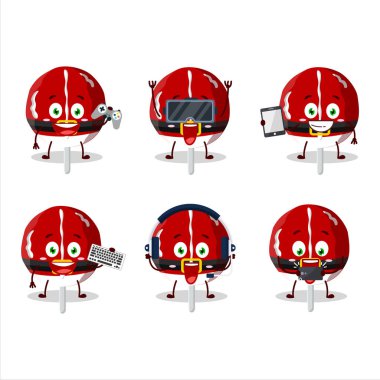 Kırmızı şekerli kurabiyeler, çizgi film karakteri çeşitli şirin duygu simgeleriyle oyunlar oynuyor. Vektör illüstrasyonu