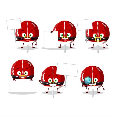 Kırmızı şekerli kurabiyeler, çizgi film karakteri bilgi panosu getiriyor. Vektör illüstrasyonu