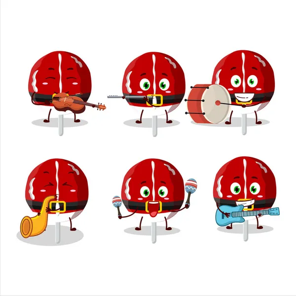 Personaje Dibujos Animados Galletas Caramelo Rojo Navidad Tocando Algunos Instrumentos — Archivo Imágenes Vectoriales