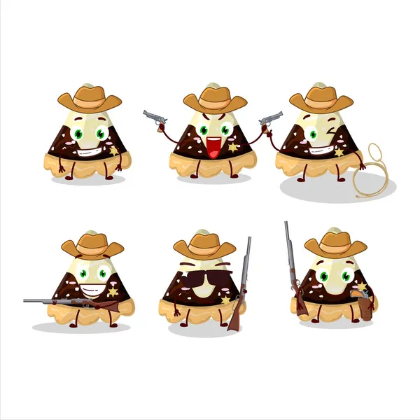 Cool Cowboy Slice Star Chocolate Pie Cartoon Character Cute Hat — Stock Vector
