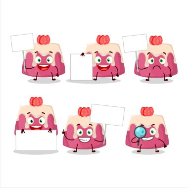 Çilekli puding çizgi film karakteri bilgi panosunu getirdi. Vektör illüstrasyonu