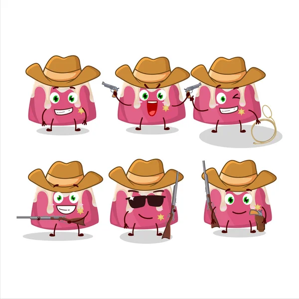 Cool Cowboy Aardbeien Pudding Taart Stripfiguur Met Een Schattige Hoed — Stockvector