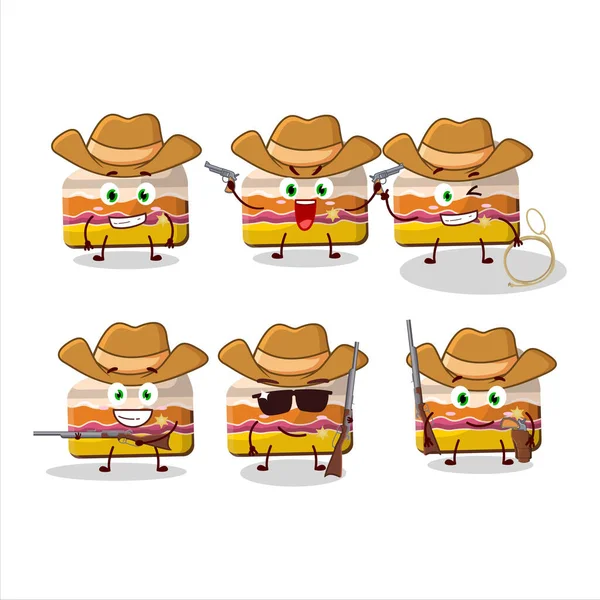 Fatia Cowboy Legal Personagem Desenho Animado Bolo Pudim Morango Com — Vetor de Stock