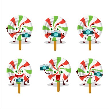 Şekerli çizgi film karakteri ile fotoğrafçılık mesleği simgesi. Vektör illüstrasyonu