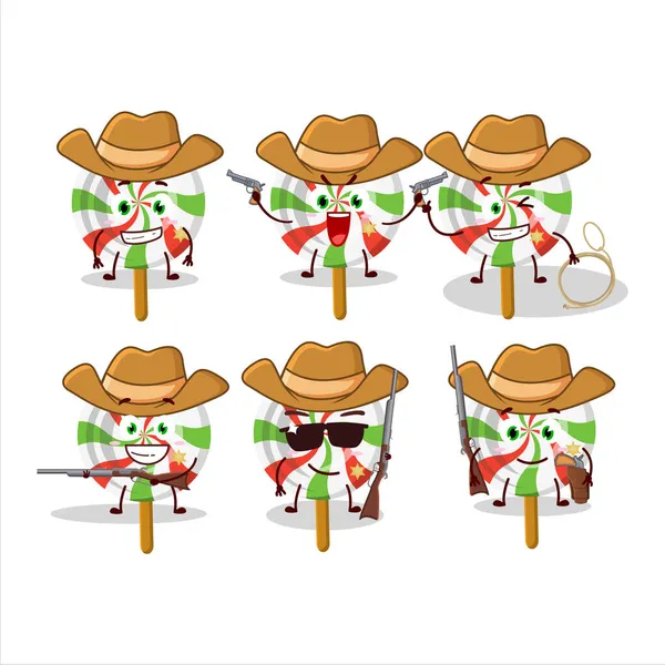 Cool Vaquero Giro Caramelo Personaje Dibujos Animados Con Sombrero Lindo — Vector de stock