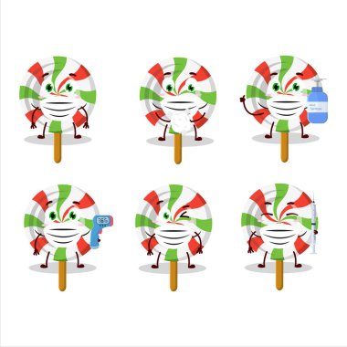 Şekerleme karikatür tasarımının bir resmi salgın sırasında sağlıklı kalmaya devam ediyor. Vektör illüstrasyonu