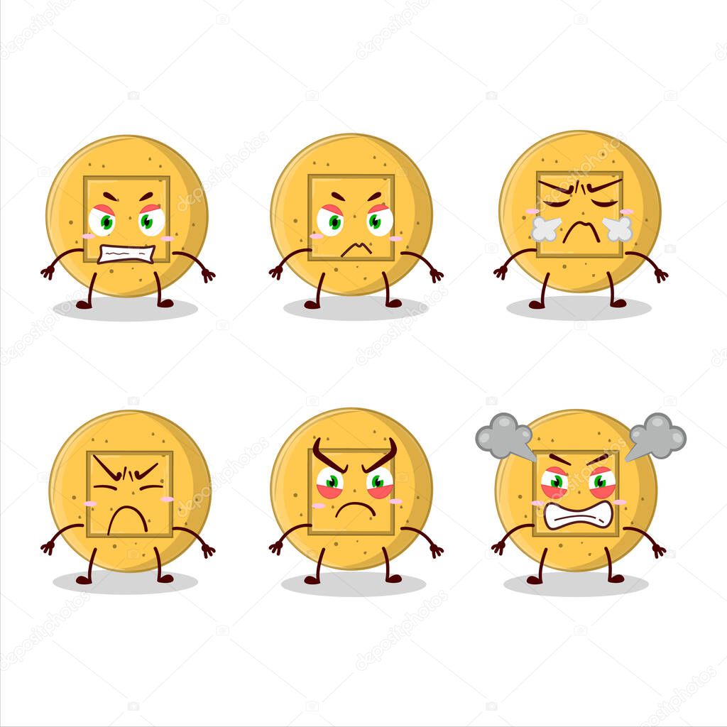 Dalgona candy square cartoon character with various angry expressions. Vector illustration