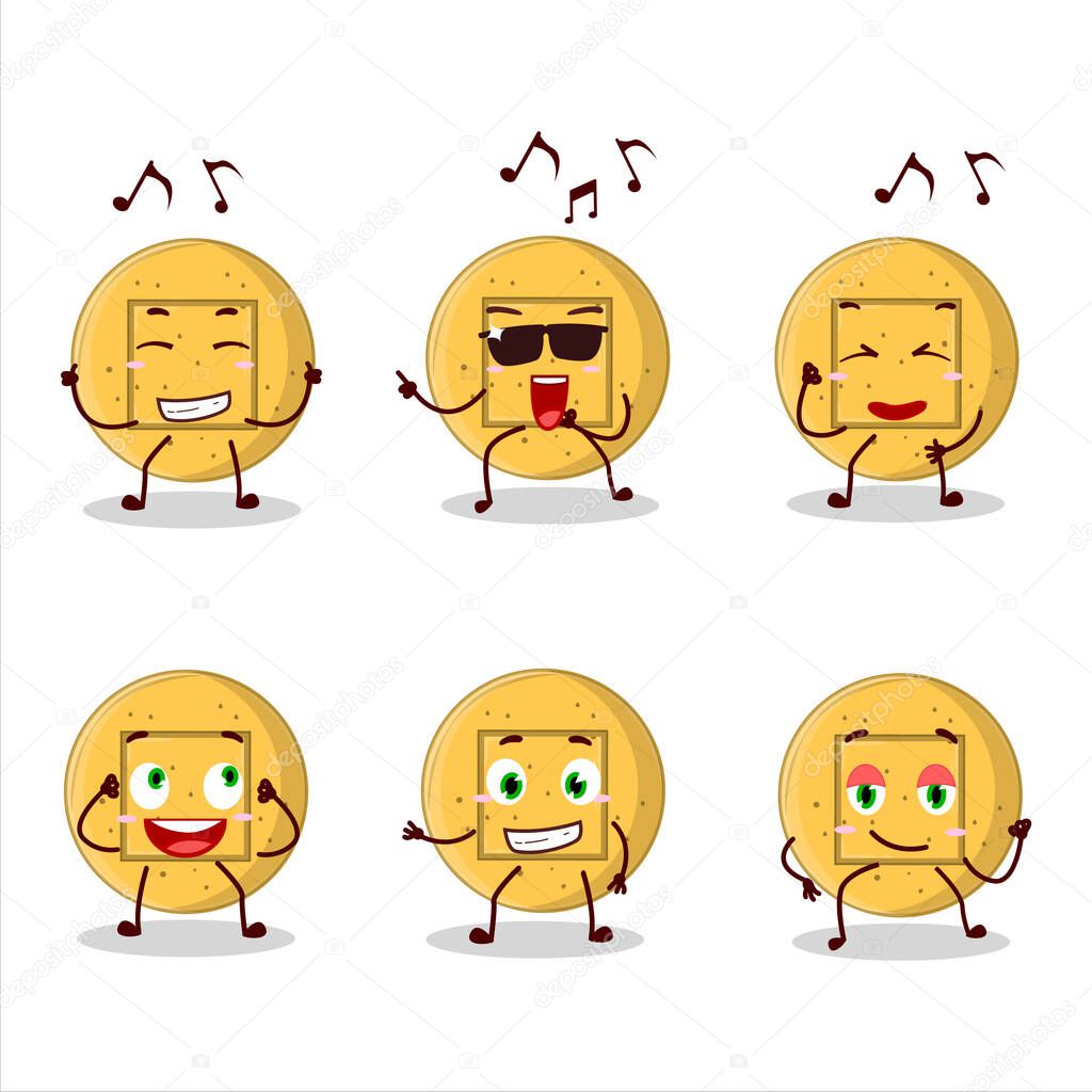 An image of dalgona candy square dancer cartoon character enjoying the music. Vector illustration