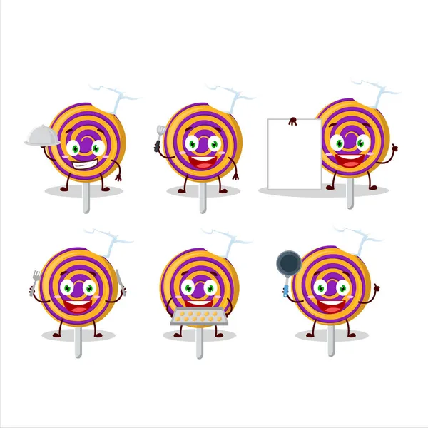 Cartone Animato Personaggio Spirale Caramelle Dolci Con Varie Emoticon Chef — Vettoriale Stock