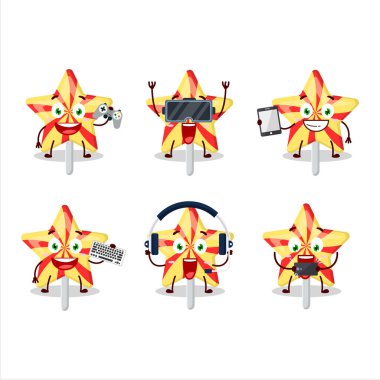 Yıldız şekeri çizgi film karakteri çeşitli şirin ifadelerle oyunlar oynuyor. Vektör illüstrasyonu