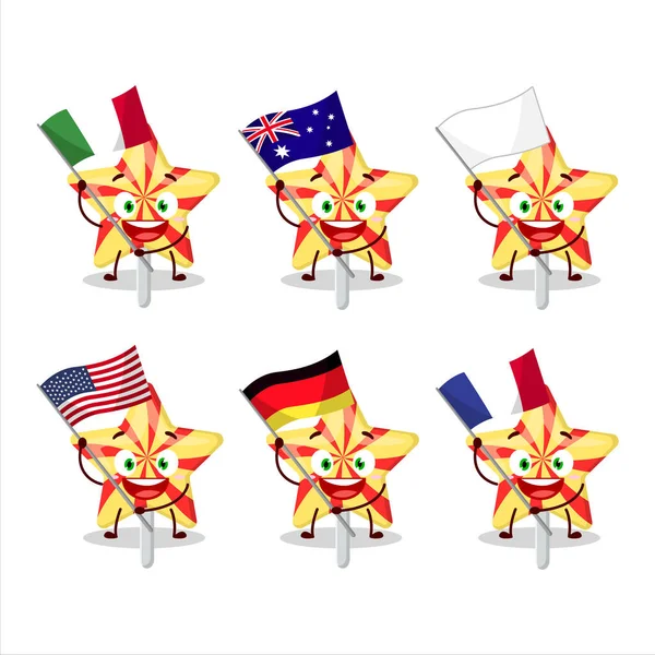 Star Candy Cartoon Character Bring Flags Various Countries Vector Illustration — Stock Vector