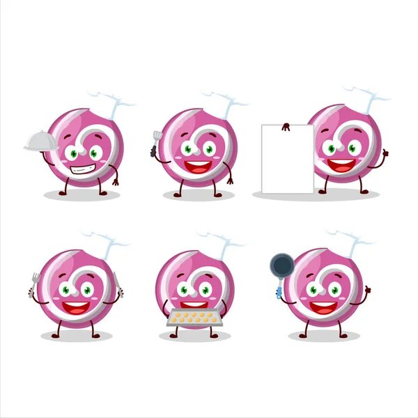 Kreskówkowy Charakter Różowy Słodki Cukierek Różnych Emotikonów Szefa Kuchni Ilustracja — Wektor stockowy