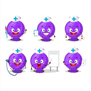 Mavi şekerli karikatür karakterli doktor mesleği simgesi. Vektör illüstrasyonu