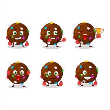 Sportif çikolatalı boks sporu sporcusu maskot tasarımı. Vektör illüstrasyonu