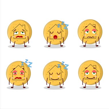 Uykulu suratlı dalgona şekerleme evinin çizgi film karakteri. Vektör illüstrasyonu