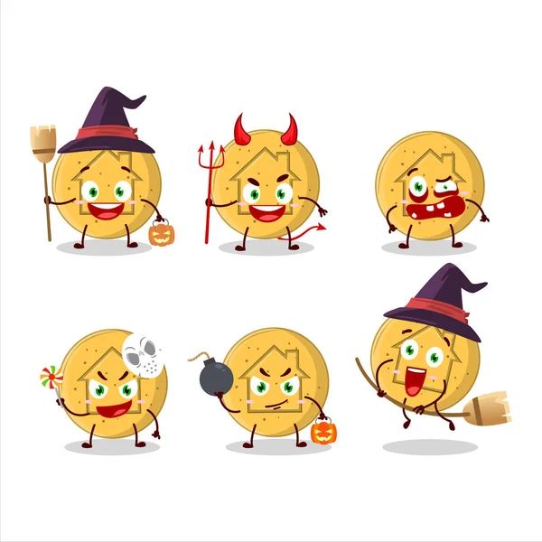 Emoticon Espressione Halloween Con Personaggio Dei Cartoni Animati Dalgona Candy — Vettoriale Stock