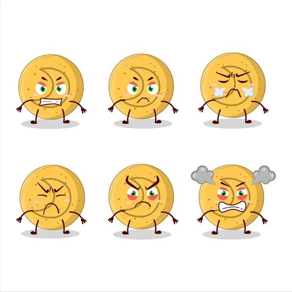 Dalgona Doce Lua Personagem Desenho Animado Com Várias Expressões Irritadas — Vetor de Stock